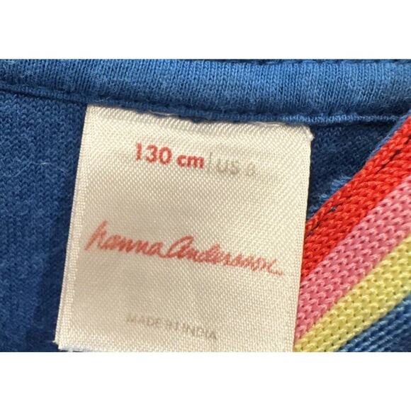 Hanna Andersson Girls Size 130 Hooded Blue Terry Cover Up Rainbow Trim Beach - Picture 5 of 9